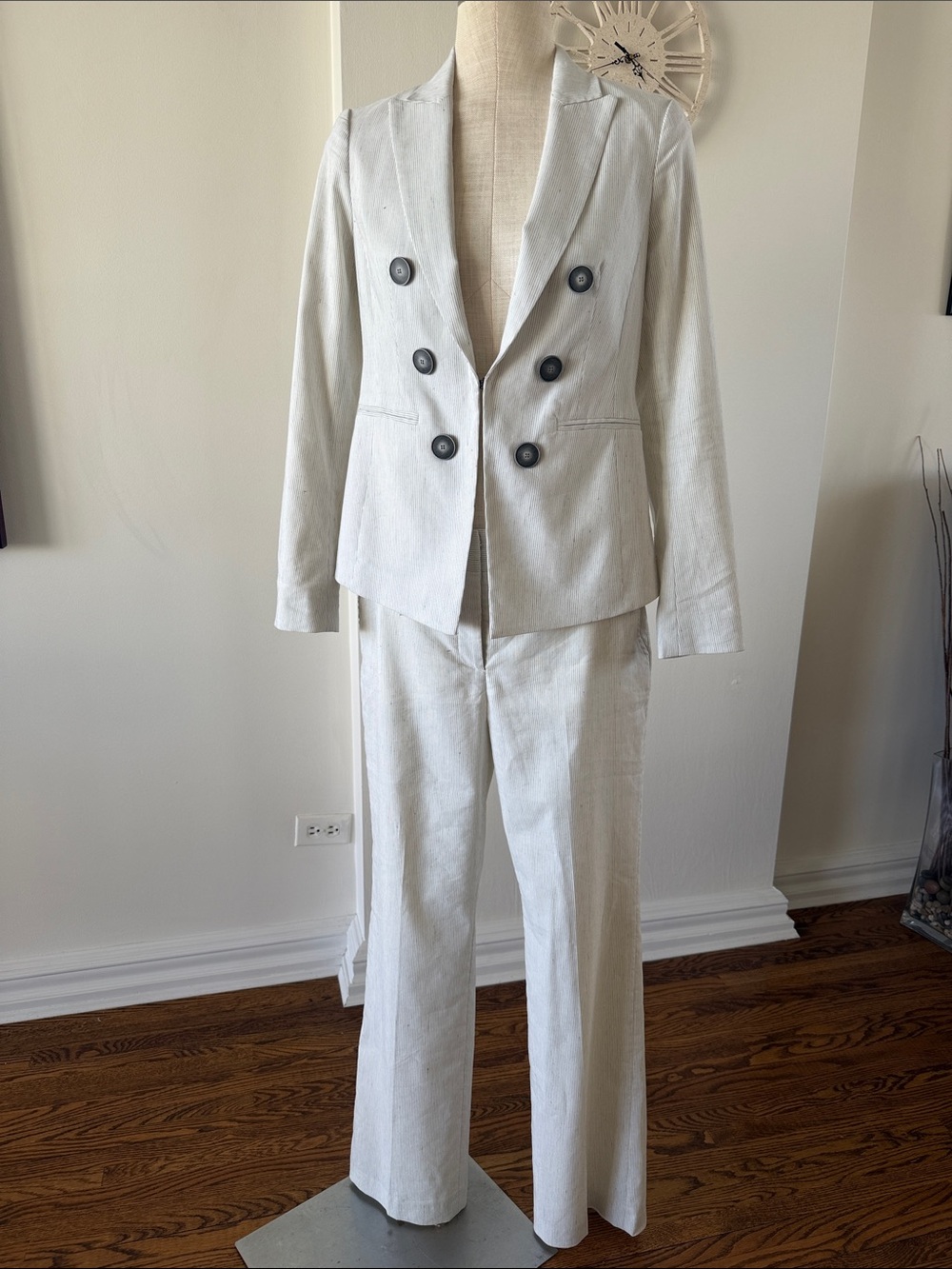 Iris Setlakwe white and black strip suit